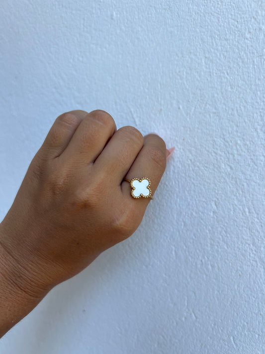 Bague EVA trèfle nacré en acier inoxydable DORÉ