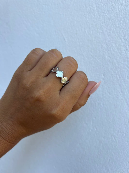 Bague trèfles LILA en acier inoxydable ARGENTÉ