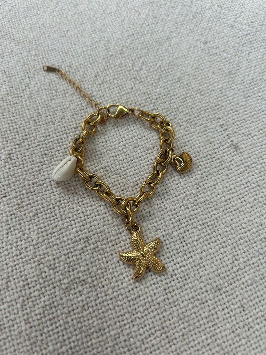 Bracelet coquillages SEA en acier inoxydable DORÉ
