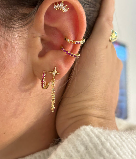Ear cuff rose fuschia CLAUDIA acier inoxydable